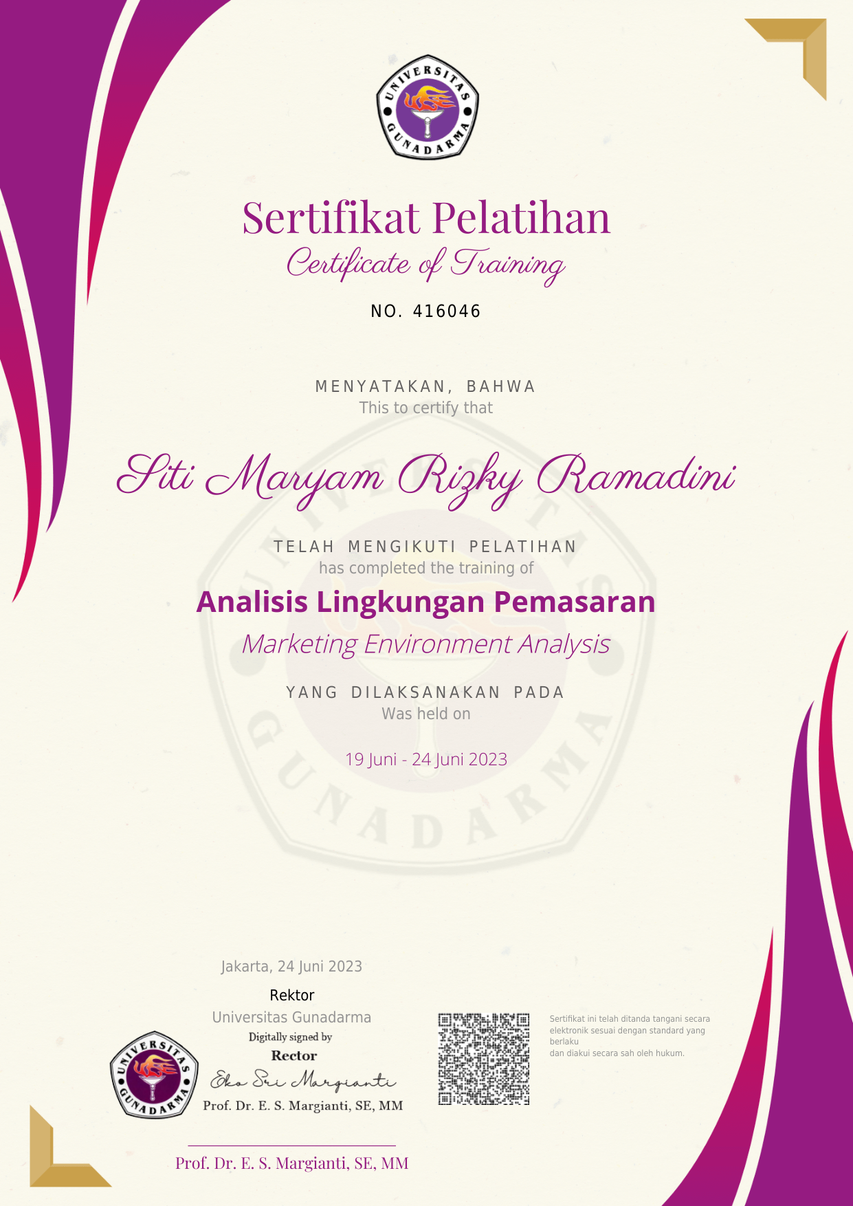 Marketing Environment Analysis Certificate
